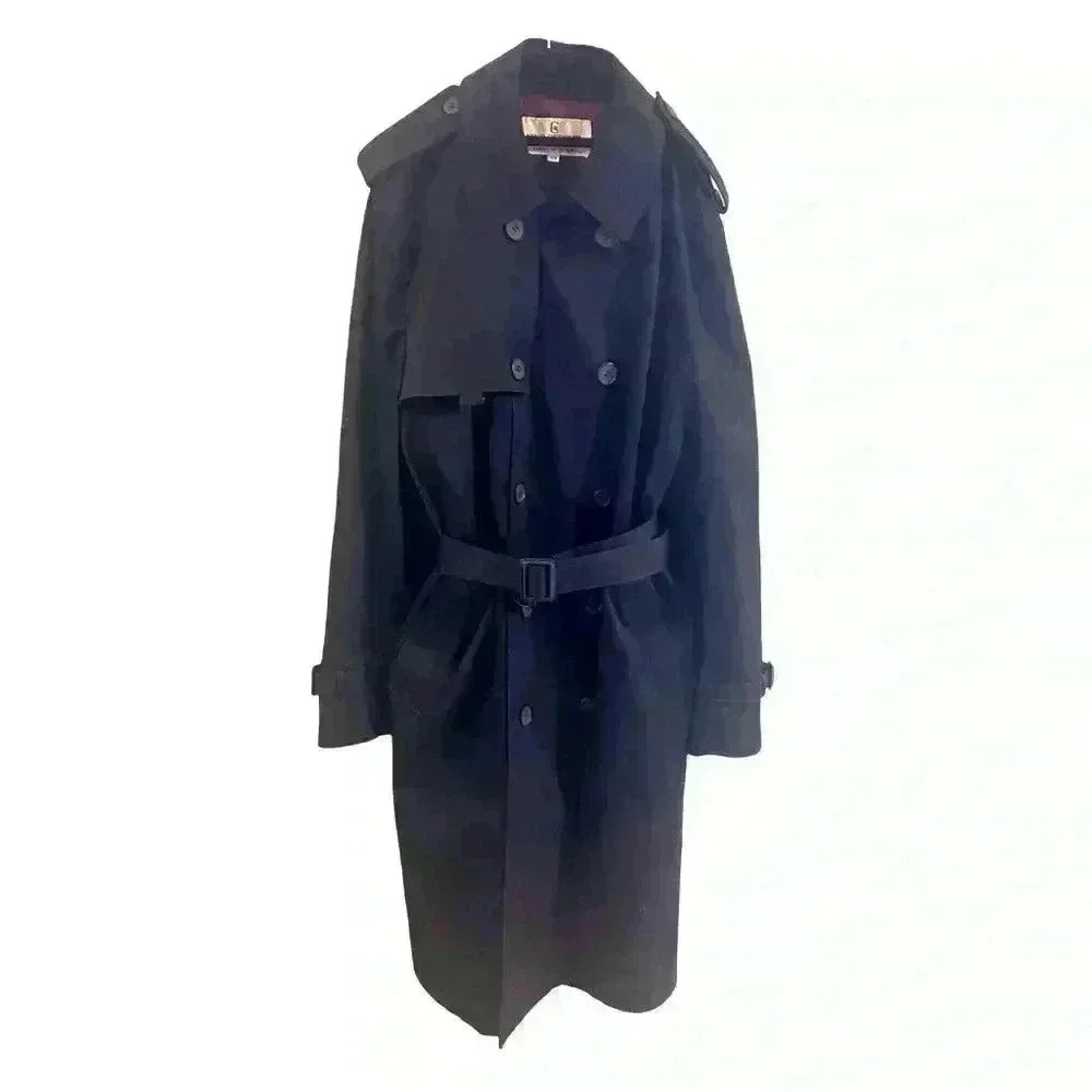 Nino Cerrruti Black Belted Trench Coat Buttons Men’s Sophisticated Size  42R Lg